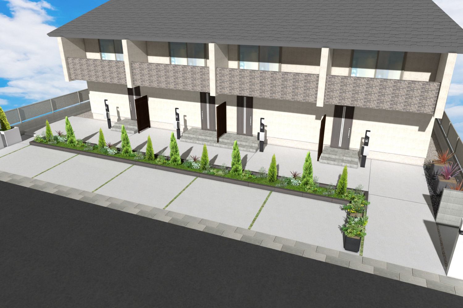 長屋の外観に彩りをプラス